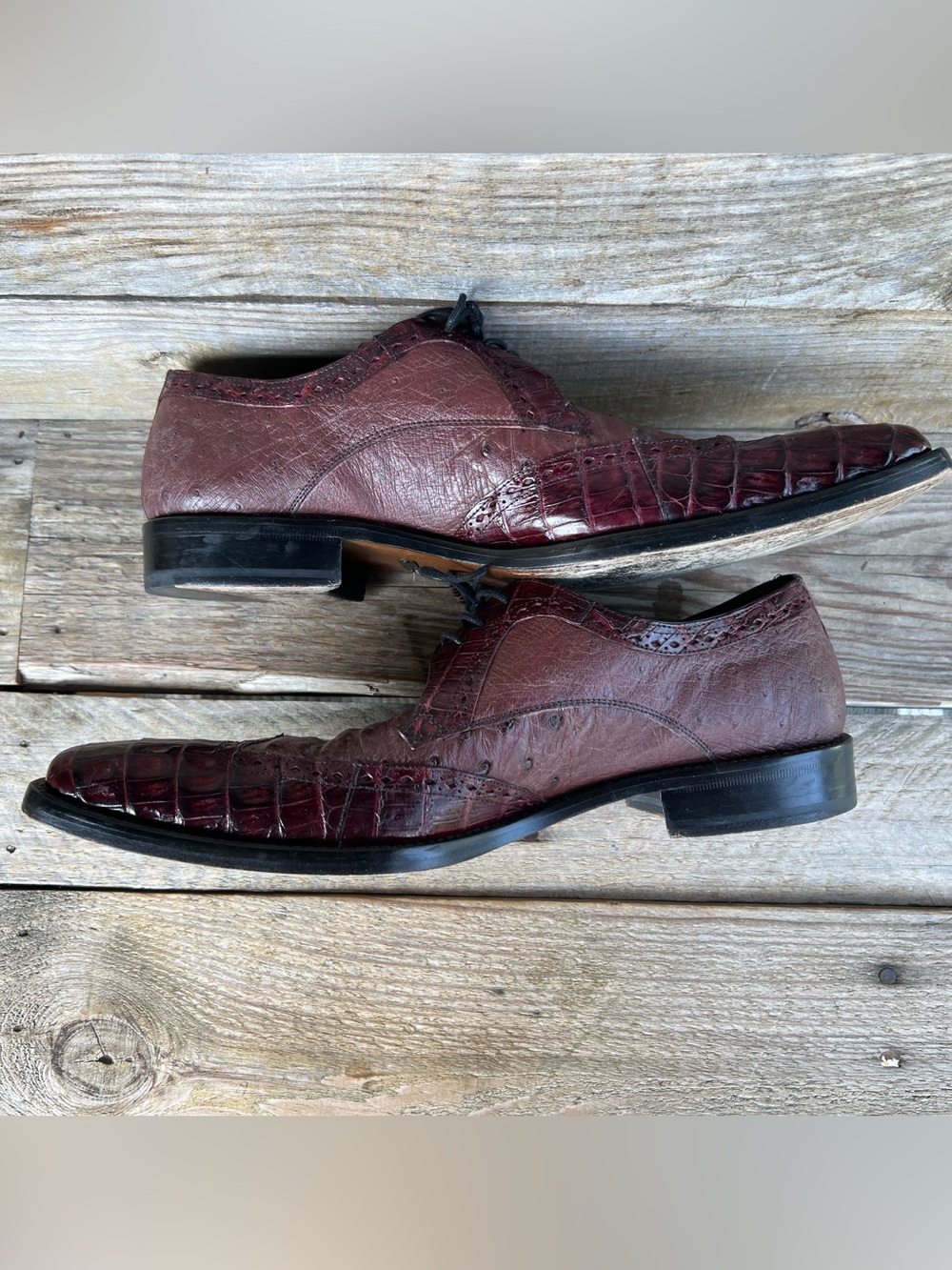Mezlan Genuine Crocodile Luxury Derby Shoes Burgundy A64065 Men’s 10.5 M RARE - Picture 11 of 16